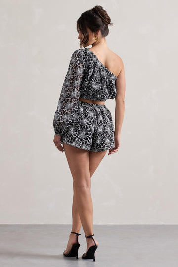 At Last Black Lace Tie Waist Shorts